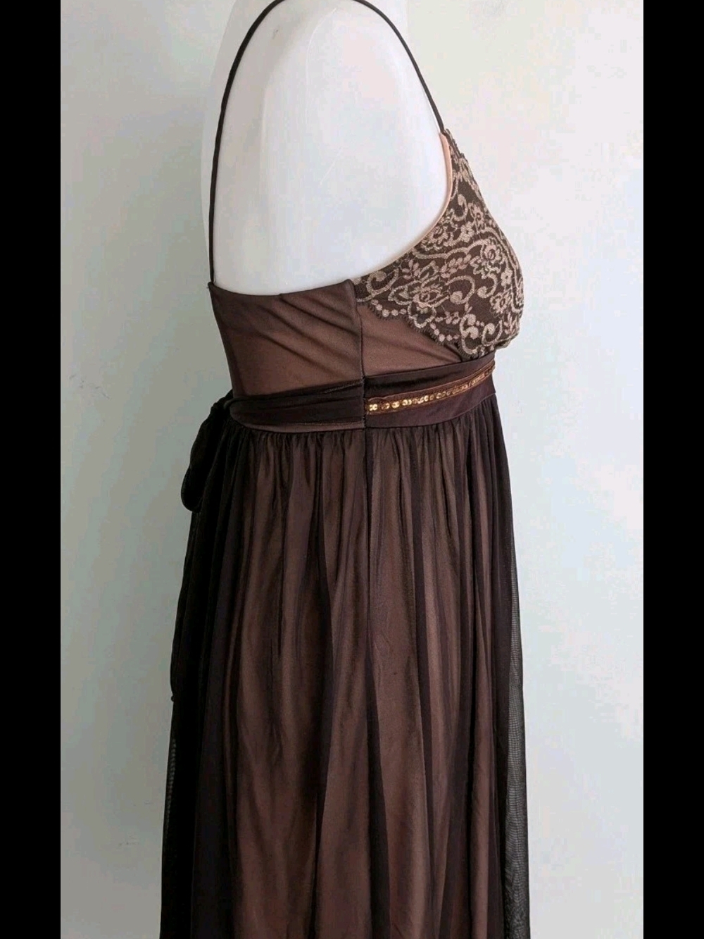 Vintage 90s y2k Slip Dress Sheer Brown Babydoll Lace Whimsigoth Fairycore Small - Picture 4 of 10